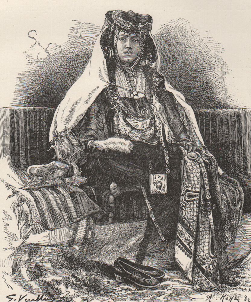 A Nail Arab woman. Algeria 1885 old antique vintage print picture